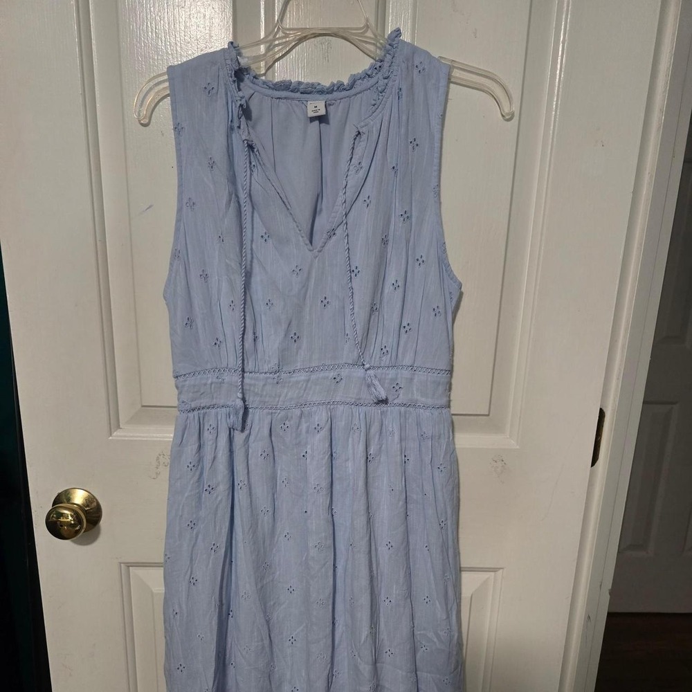 Old Navy Womens Light Blue Eyelet Sleeveless Midi Dress Tassel V-Neck Medium